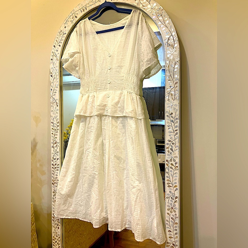 Cotton windowpane peplum summer midi dress - NWT, size 6-12